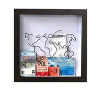 Adventure Archive Box, 8 Inch Travel Memory Box with World Map Design, 20x20cm Ticket Shadow Boxes with Slot, Photo Frame Travel Ticket Creative Keepsake Boxes for Tickets, Postcards and Souvenirs