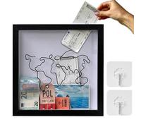 Adventure Archive Box Frame,Black Travel Memory Box,Ticket Box Frame with Slot,Wooden Travel Ticket Collection Shadow Box Frame,Creative Memory Box Display Case for Movie Sporting Ticket(30*30cm)