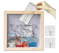 Adventure Archive Box Frame,Large Size Travel Memory Box,Ticket Box Frame with Slot,Wooden Travel Ticket Collection Shadow Box Frame,Creative Memory Box Display Case for Movie Sporting Ticket(30*30cm)