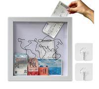 Adventure Archive Box Frame,White Travel Memory Box,Ticket Box Frame with Slot,Wooden Travel Ticket Collection Shadow Box Frame,Creative Memory Box Display Case for Movie Sporting Ticket(30*30cm)