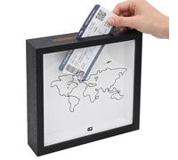 Adventure Archive Box, Ticket Shadow Box - Wooden Travel Memory Display Frame with Front Slot for Tickets, Cards & Photos, Gift for Travellers & Keepsake Storage (Black, 20x20 CM)