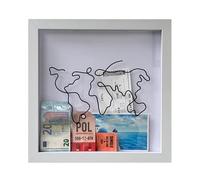 Adventure Archive Box, Travel Shadow Box,Wooden Travel Ticket Collection Shadow Box Frame,Memory Box For Keepsakes, Ticket Holder With World Map And Plane Design (White, Large size (30*30cm))