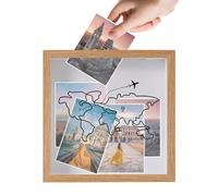 Adventure Archive Travel Memory Box,Wooden Creative Display Cases,Keepsake Shadow Box With World Map Design & Top Slot,Ticket Photo Postcard Storage Display Case For Travel Tickets Stubs 20x20x4.5cm