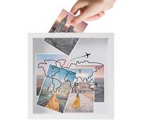 Adventure Archive Travel Memory Box,Wooden Creative Display Cases,Keepsake Shadow Box With World Map Design & Top Slot,Ticket Photo Postcard Storage Display Case For Travel Tickets Stubs 20x20x4.5cm