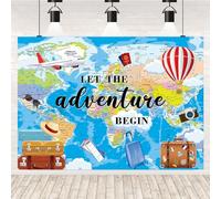 Adventure Awaits Backdrop 7X5FT Travel Theme Photography Background Let The Adventure Begin World Map Graduation Travel Birthday Party Baby Shower Decorations Banner 82x59inch