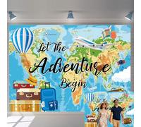 Adventure Awaits Backdrop Let The Adventure Begin Photography Background Graduation Travel Theme Banner Bon Voyage Baby Shower Party Decorations Supplie (8x6ft(96''x72''))