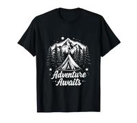 Adventure Awaits Bold Mountain Tent Camping Scene T-Shirt