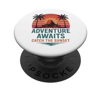 Adventure Awaits Catch the Sunset, Retro Travel Design PopSockets Adhesive PopGrip
