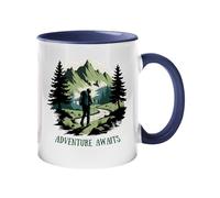Adventure Awaits Color Mug Scenic Hiking Coffee Cup with Mountain Trail Design Motivational Gift for Backpackers Campers Nature Explorers and Outdoor Lovers Color Ceramic Mug - Dark Blue