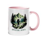 Adventure Awaits Color Mug Scenic Hiking Coffee Cup with Mountain Trail Design Motivational Gift for Backpackers Campers Nature Explorers and Outdoor Lovers Color Ceramic Mug - Light Pink