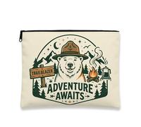 Adventure Awaits Makeup Bag, Vintage Bear Canvas Cosmetic Pouch for Travel, Portable Zipper Organizer for Outdoor Activities, Cream, 7x9 Inch, Bear