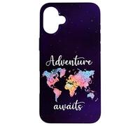 Adventure Awaits Mandala World Map Travel Outdoor Camping Case for iPhone 16 Plus