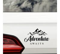 Adventure Awaits Mountain Travel Car Stickers - Waterproof Decal Use as Caravan Accessories, Suitcase Decorations - Caravan Gifts - Laptops, Vans, Mirrors (Black, 28cm x 18cm (11" x 7.1"))
