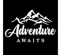 Adventure Awaits Mountain Travel Car Stickers - Waterproof Decal Use as Caravan Accessories, Suitcase Decorations - Caravan Gifts - Laptops, Vans, Mirrors (White, 28cm x 18cm (11" x 7.1"))