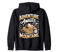 Adventure Awaits Mountains Mountaineering Climber Zip Hoodie