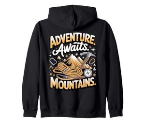 Adventure Awaits Mountains Mountaineering Climber Zip Hoodie