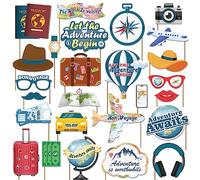 Adventure Awaits Party Decorations Photo Booth Props, 27 Pcs Let The Adventure Begin Decorations Photo Props, Bon Voyage Around The World Decorations Photo Props for Travel Decorations