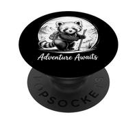 Adventure Awaits Red Panda Hiking Monochrome Art PopSockets Adhesive PopGrip