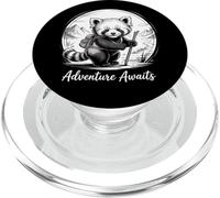 Adventure Awaits Red Panda Hiking Monochrome Art PopSockets PopGrip for MagSafe