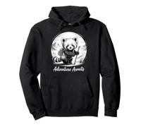 Adventure Awaits Red Panda Hiking Monochrome Art Pullover Hoodie