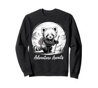 Adventure Awaits Red Panda Hiking Monochrome Art Sweatshirt