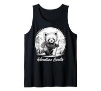 Adventure Awaits Red Panda Hiking Monochrome Art Tank Top