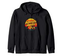 Adventure Awaits Retro Camping Tent Campfire Zip Hoodie