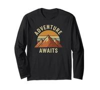 Adventure, Awaits Retro Mountains Sunset Outdoors Explore Long Sleeve T-Shirt