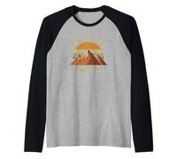 Adventure, Awaits Retro Mountains Sunset Outdoors Explore Raglan Baseball Tee