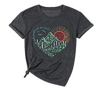 Adventure Awaits T-Shirt Women Nature Hiking Mountain Camping T Shirt Travel Outdoor Casual Vacation Tops Tees, Dark Grey Heart, S