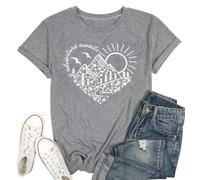 Adventure Awaits T-Shirt Women Outdoor Graphic Tee Shirt Nature Hiking Camping Tee Shirts Travel Shirt, Grey, S