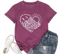 Adventure Awaits T-Shirt Women Outdoor Graphic Tee Shirt Nature Hiking Camping Tee Shirts Travel Shirt, Purple, XXL