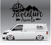 Adventure Awaits Van Vinyl Sticker Caravan Motorhome Truck Camper Van Large Car Bodywork Decal Mountain Compass Black