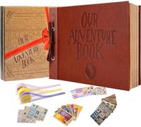 Adventure Book Handcrafted 11.92 x 7.62" Leather-Bound Scrapbook with 80 Pages, Embossed Lettering, Inspired by 'Up', Ideal for Photos, Weddings&Travel Memories Gift Box Included (Leather Scrapbook)