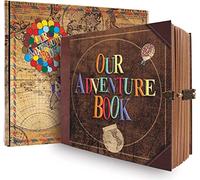Adventure Book Travel Diary Photo Book,Scrapbook, Photo Album,Retro Style Travel Souvenir, Photobook,Guestbook DIY Anniversary Wedding Travel Writing Baby Friend Gift, Vintage Brown (Ball)
