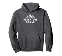 Adventure Calls Mountain Peaks Outdoor Explorer Pullover Hoodie, Adult Unisex, Dark Heather Grey, M