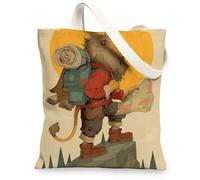 Adventure Canvas Tote Bags, Fun Animal Explorer Design Reusable Grocery Bags, Lightweight Washable Shoulder Strap Canvas Bags for Travel Beach Outdoor 13x15 Inch