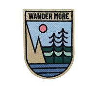 Adventure Collection: Wander More Mountains Iron On Patch | Hiking Outdoor Badge, Tree Sun Mountains Iron Applique, Hiker Sew On Patches, Suitable for Backpacks - Finally Home