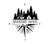 Adventure Compass Wall Decal Campervan Stickers Outdoors Camper Decals Removable Home Decoration RV Small - 36x42cm