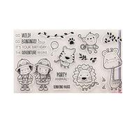 Adventure Go Wild Birthday Sending Hugs Party Animals Tiger Lion Monkey Giraffe Clear Stamp for Card Making Decoration and DIY Scrapbooking