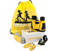 Adventure Kid Outdoor Exploration Kit Age 3+, Yellow Backpack, Binoculars, Magnifying Glass, Lensatic Compass, Torch, Fox Whistle for Boys and Girls