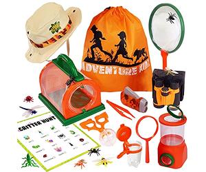 Adventure Kidz Outdoor Bug Exploration Kit, Binocular with Case, Magnifying Glass, Bug Containers and Viewers, Critter Cage, Butterfly Net, Backpack, Hat,Torch, Ages 3+ Boys and Girls