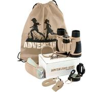 Adventure Kidz Outdoor Exploration Kit, Children’s Binoculars, Flashlight, Compass, Fox Whistle, Magnifying Glass, Backpack. Great Gift Set for Educational, Pretend Play, Ages 3+ Boys Girls (Brown)