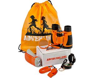 Adventure Kidz Outdoor Exploration Kit, Children’s Binoculars, Flashlight, Compass, Fox Whistle, Magnifying Glass, Backpack. Great Gift Set for Educational, Pretend Play, Ages 3+ Boys Girls (Orange)