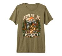 Adventure Lives HERE Hiking Cabin Mountain Trail Graphic Premium T-Shirt
