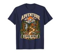 Adventure Lives HERE Hiking Cabin Mountain Trail Graphic T-Shirt