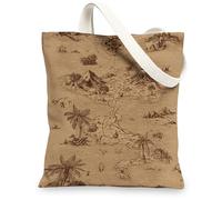 Adventure Map Canvas Tote Bag, Classic Reusable Grocery Bags, Lightweight Earthy Shoulder Strap Bags 13x15 Inch