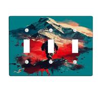 Adventure Mountain Light Switch Cover Plate/Outlet Covers, Vibrant Red and Teal with Nature Scene, Artful Design for Home Decor, Thermoplastic Wall Plates, Standard Size Triple Toggle