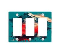 Adventure Mountain Light Switch Cover Plate/Outlet Covers, Vibrant Red and Teal with Nature Scene, Artful Design for Home Decor, Thermoplastic Wall Plates, Standard Size 3 Gang Wall Plate