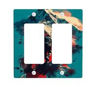 Adventure Mountain Light Switch Cover Plate/Outlet Covers, Vibrant Red and Teal with Nature Scene, Artful Design for Home Decor, Thermoplastic Wall Plates, Standard Size Double Rocker